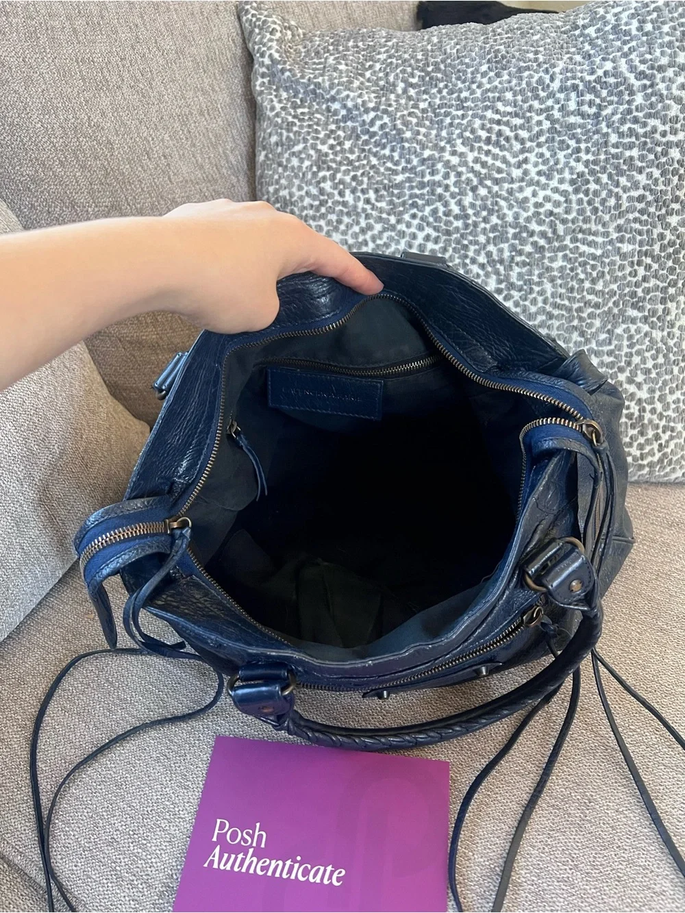 Balenciaga Vintage Le City Velo Navy Blue Leather Satchel Bag - Picture 7 of 12